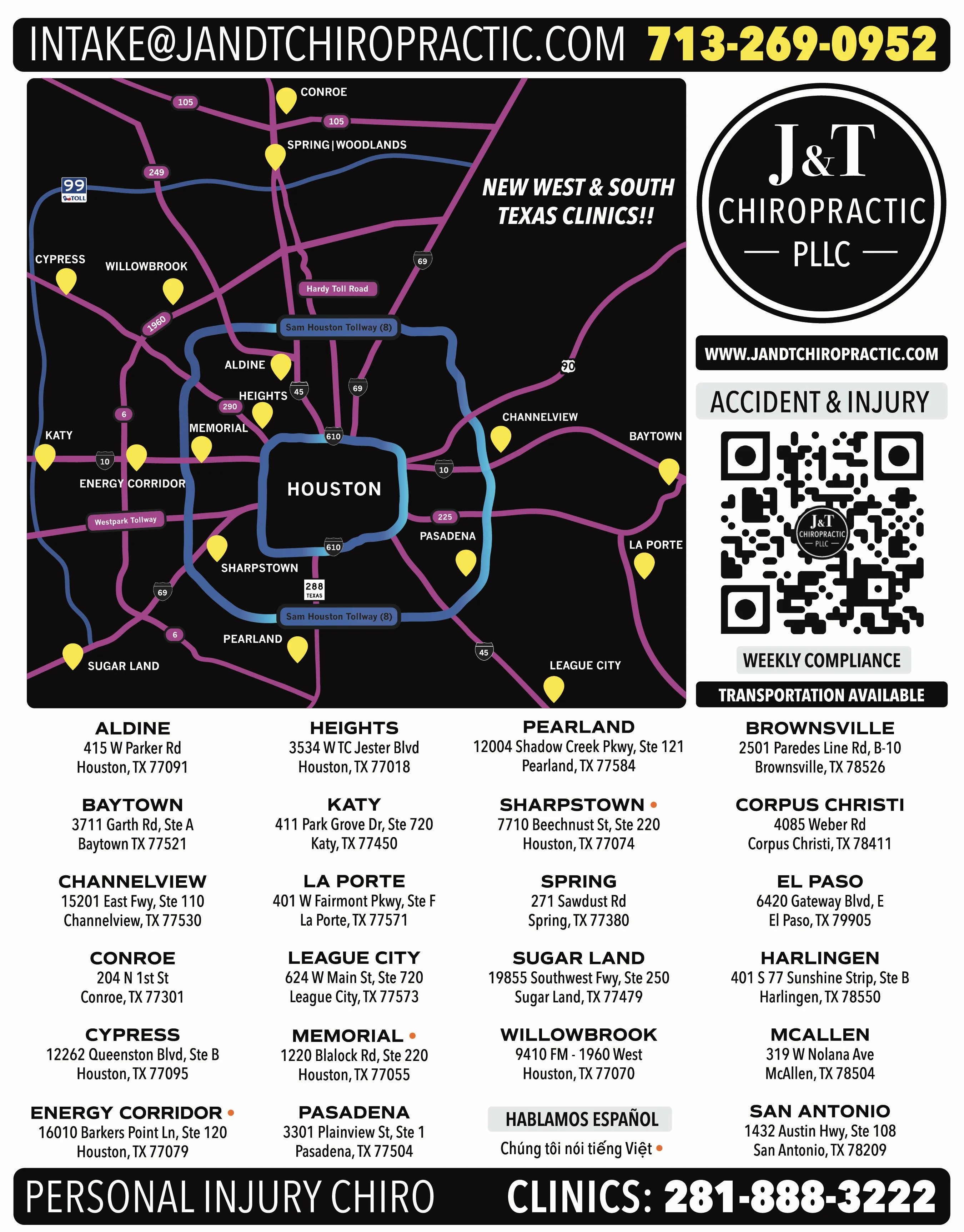 J&T Chiropractic Pasadena Clinic - Contact our main office for auto injury care and chiropractic services